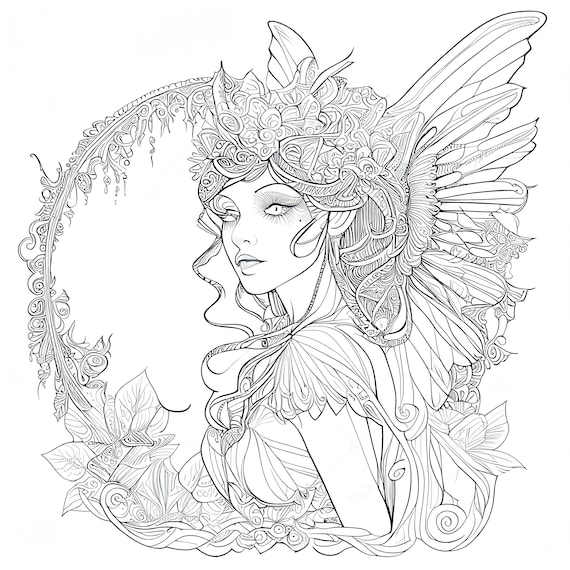Pack stress relief coloring page fairy digital print filigree detailed mandala instant download set coloring pages for adults instant download