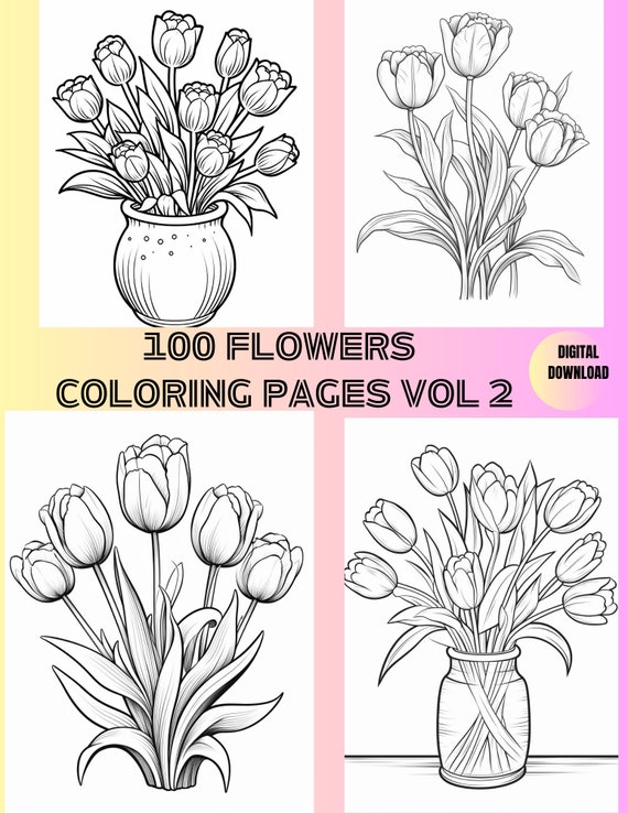 Flowers coloring pages vol for adults and kids stress relief coloring pagesinstant digital downloadflowers mandala coloring pages