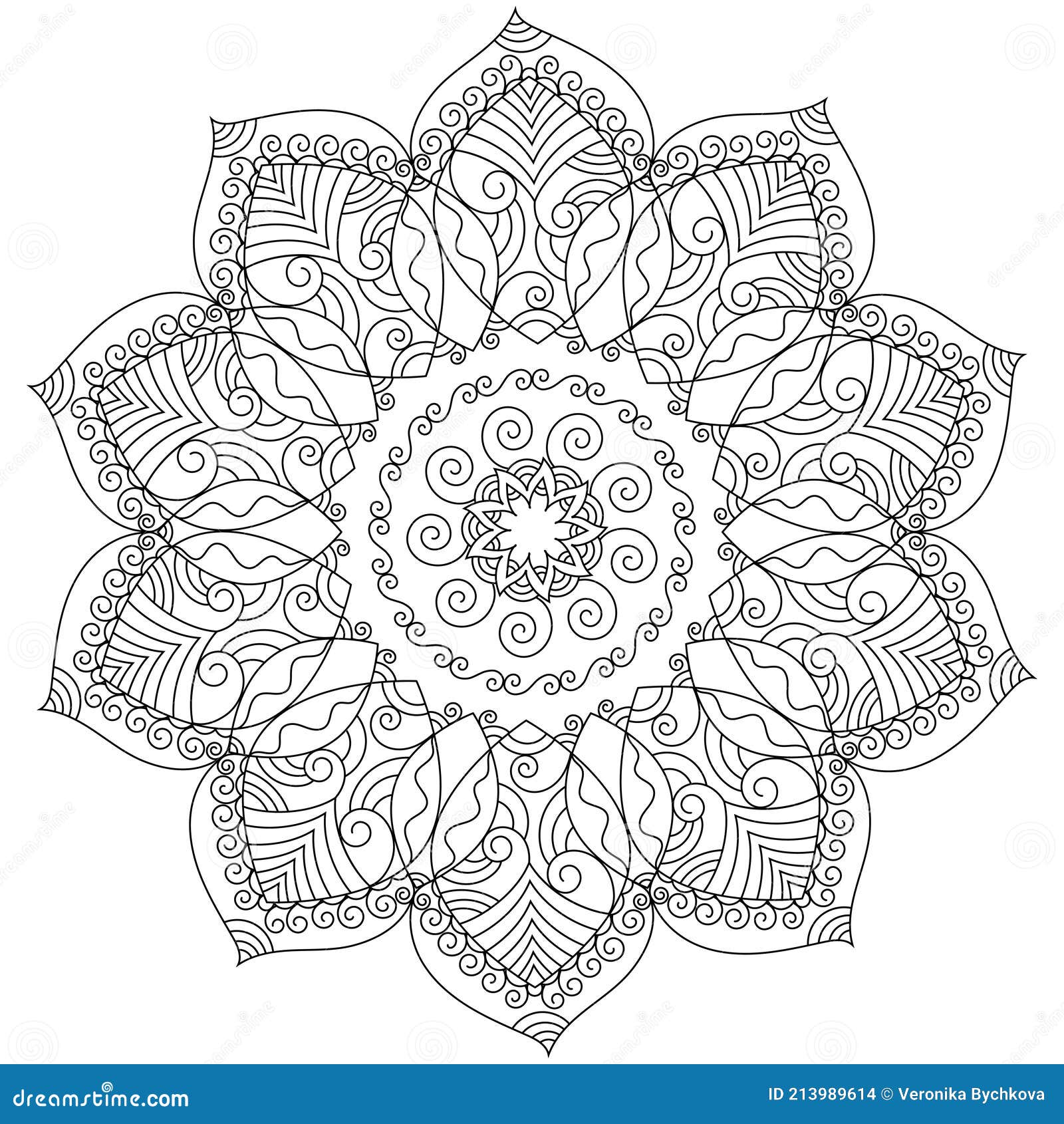 Zentangle inspired oriental mandala coloring page coloring book illustration for stress relief and relaxation stock vector
