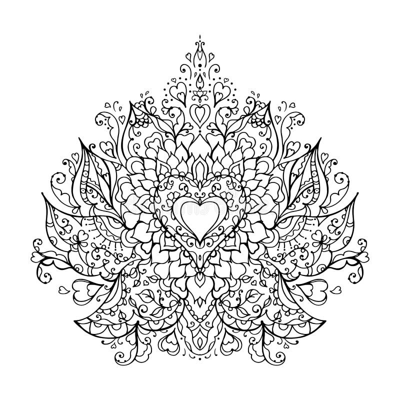 Mandala art for meditation color therapy adult coloring pages stress relief and relaxation heart for valentines day stock vector