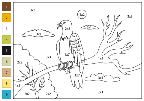 Multiplication color by number bald eagle free printable coloring pages