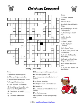 Christmas crossword not too easy pdf