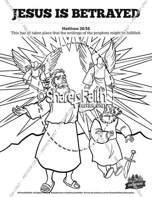 Matthew jesus is betrayed sunday school coloring pages â