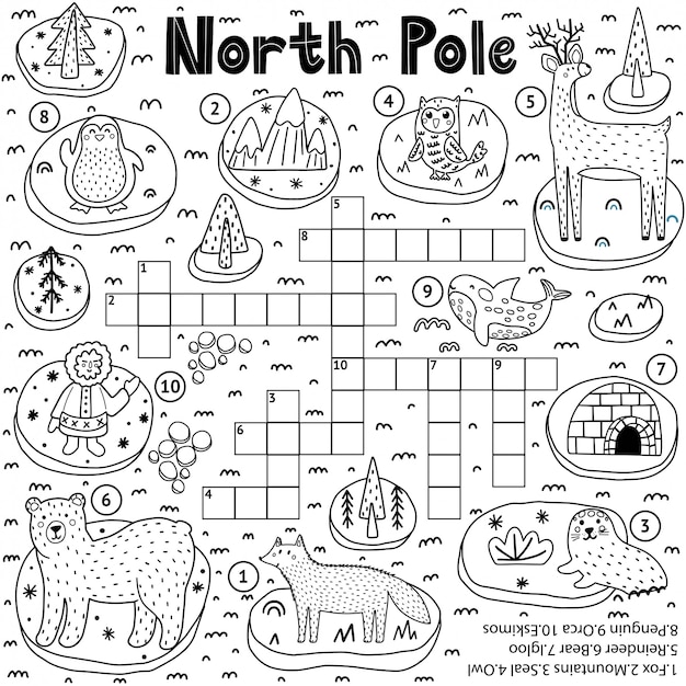 Premium vector black and white crossword puzzle game for kids