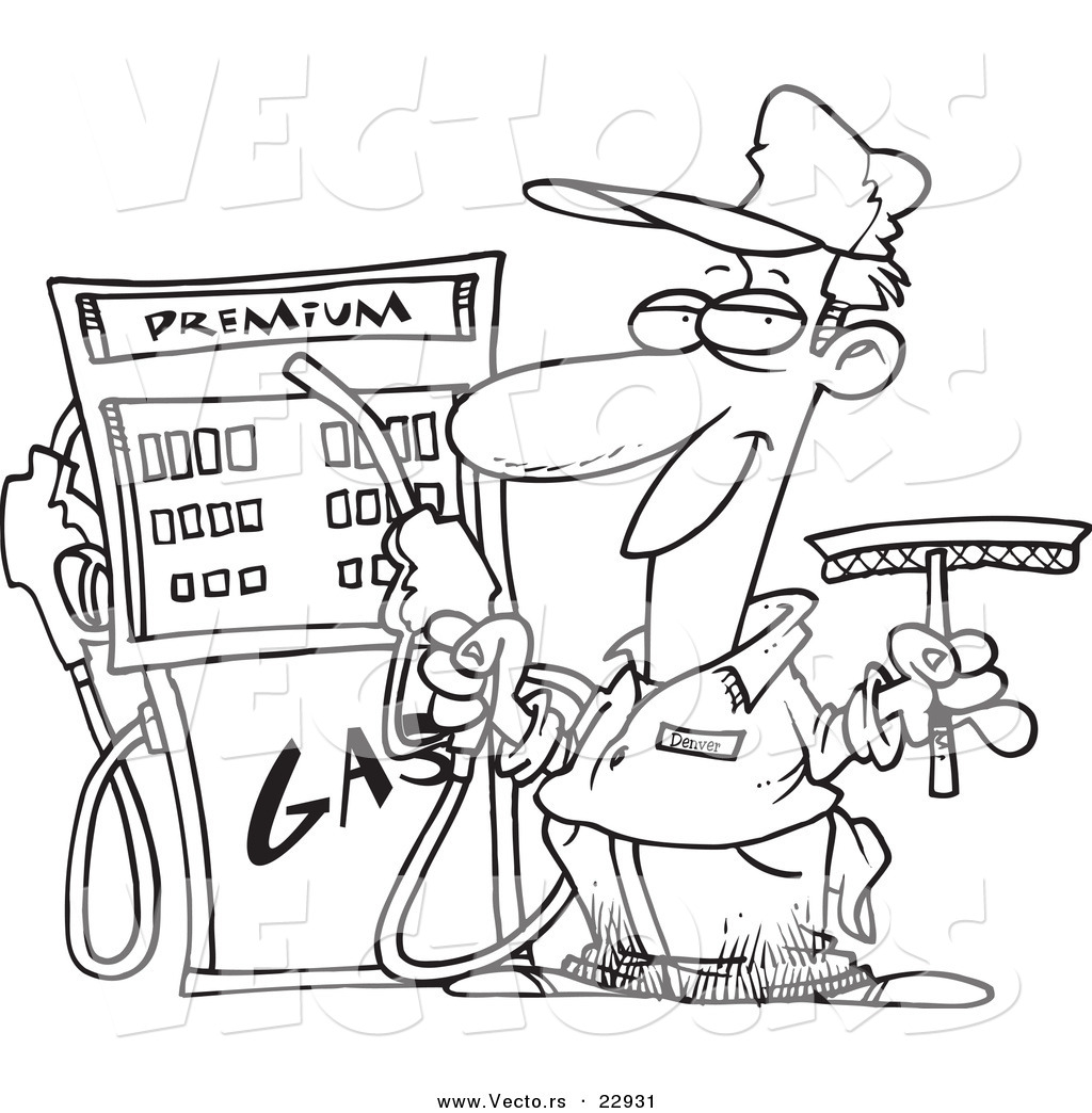 R of a cartoon gas station attendant