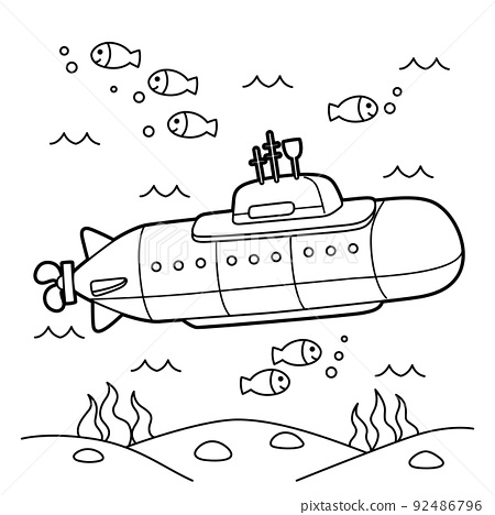 Nuclear submarine vehicle coloring page for kids