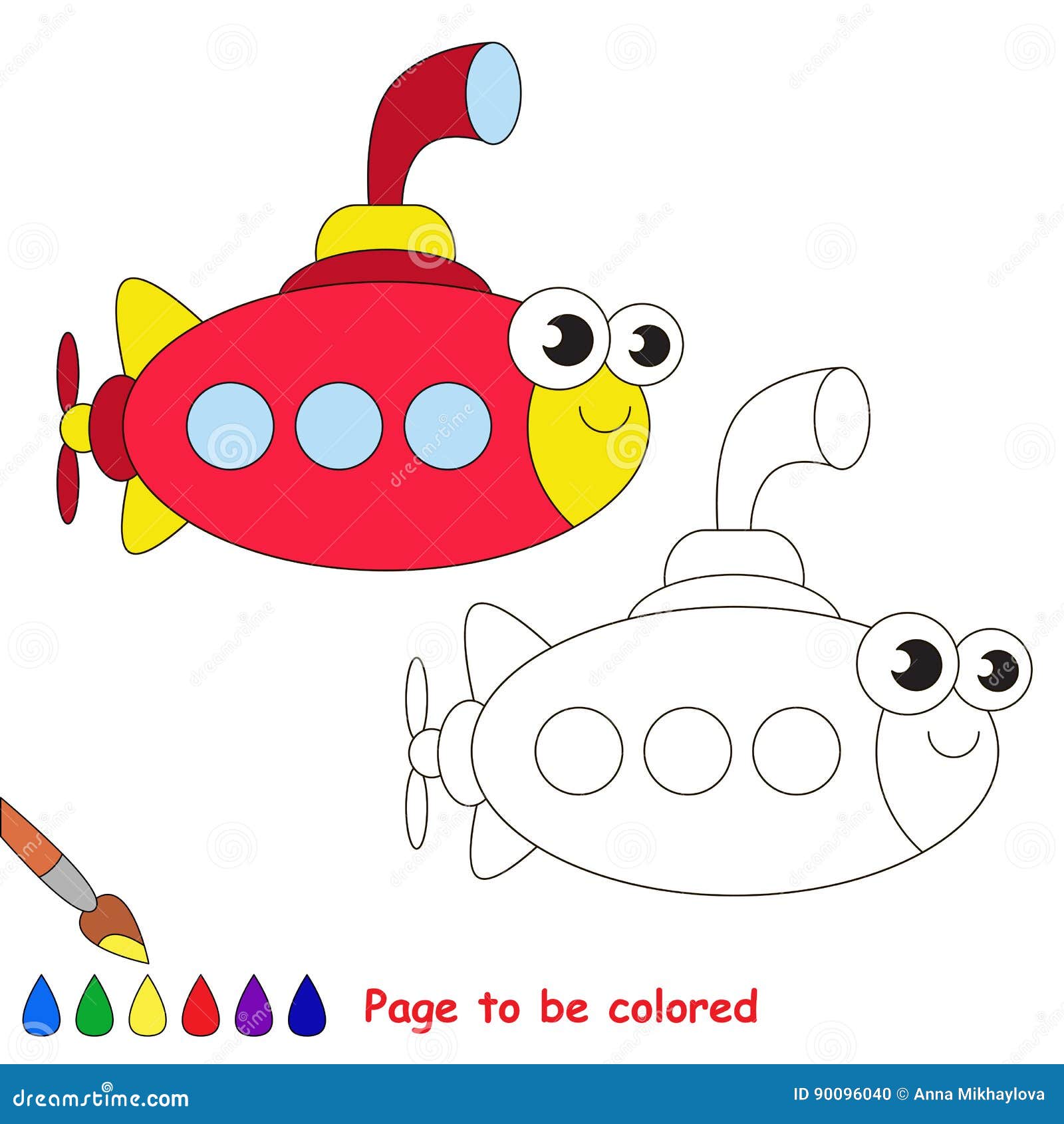 Red submarine cartoon page to be colored stock vector