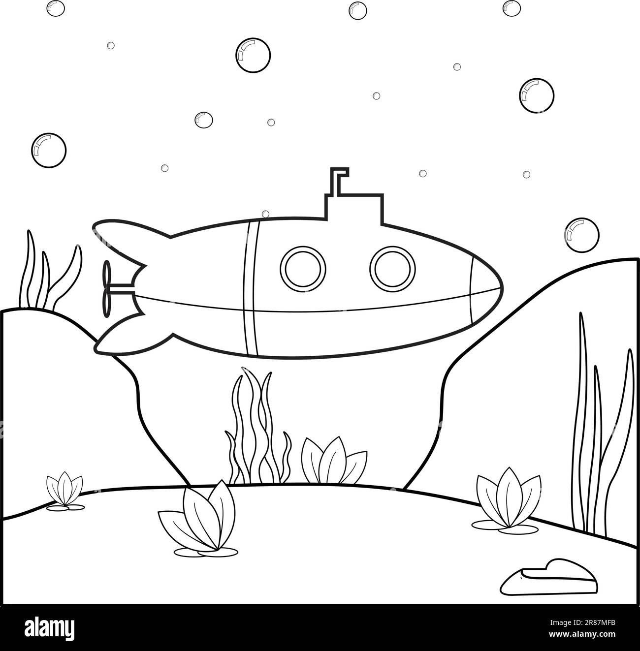 Submarine coloring page stock vector image art