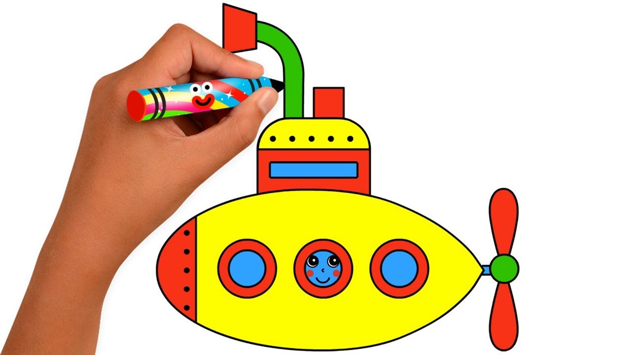 Draw and color submarine learn colors for kids