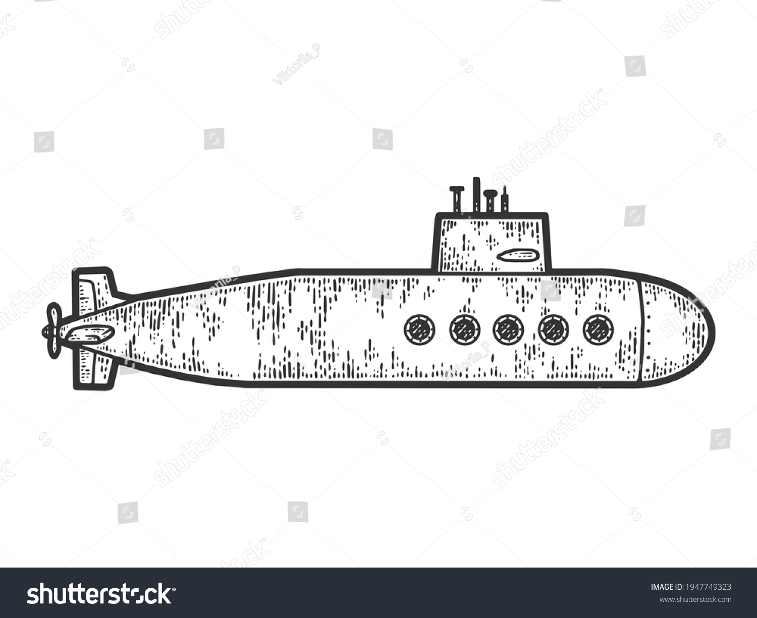 Hakuun submarine sketch scratch board imitation black liittyvã vektorikuva rojaltivapaa