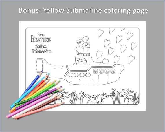 Yellow submarine print beatles print fan art illustration paper cut out style
