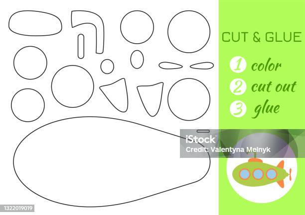 Color cut and glue paper yellow submarine cut and paste craft activity page educational game for preschool children diy worksheet kids logic game activities jigsaw vector stock illustration stock illustration