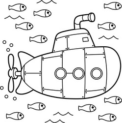 Submarine coloring page vector images over