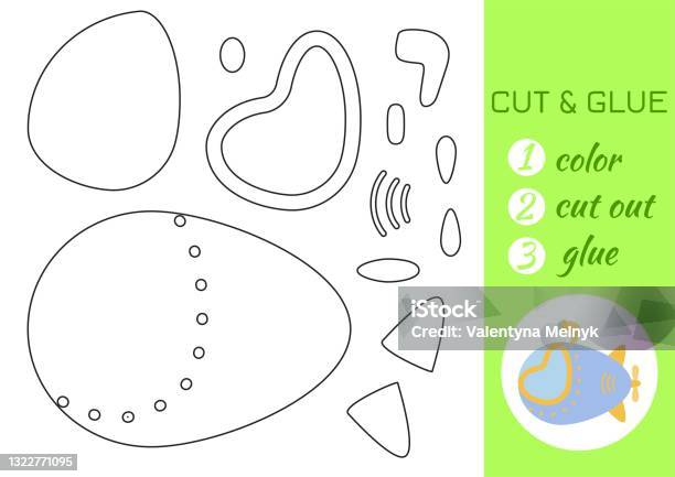 Color cut and glue paper turquoise submarine cut and paste craft activity page educational game for preschool children diy worksheet kids logic game activities jigsaw vector stock illustration stock illustration