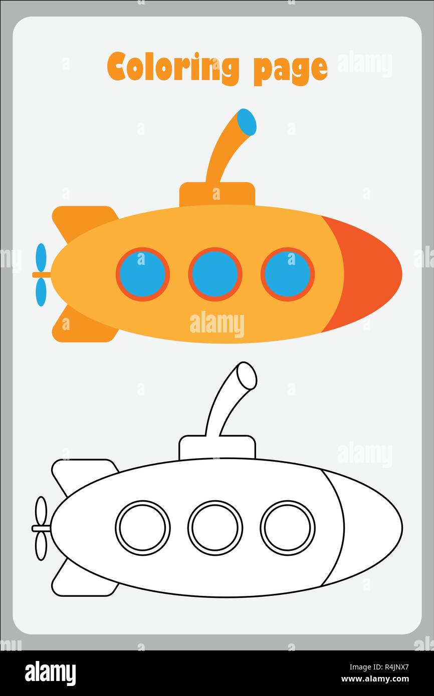 Submarine in cartoon style coloring page education paper game for the development of children kids preschool activity printable worksheet vector stock vector image art