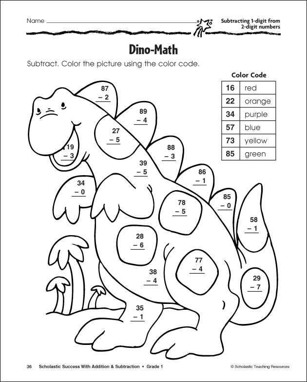 Subtraction color by number and worksheet pdf for kids