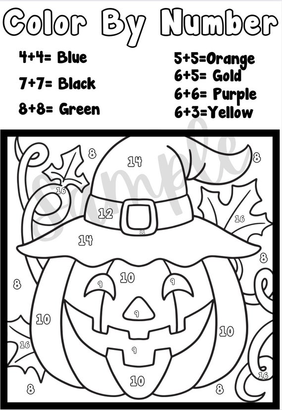 Set of color by number st grade addition halloween worksheets
