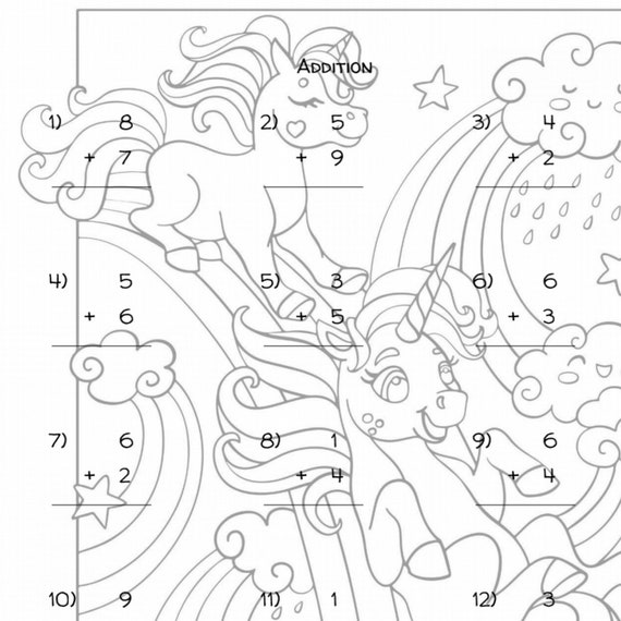 Unicorn printable math printable addition subtraction worksheets numbers