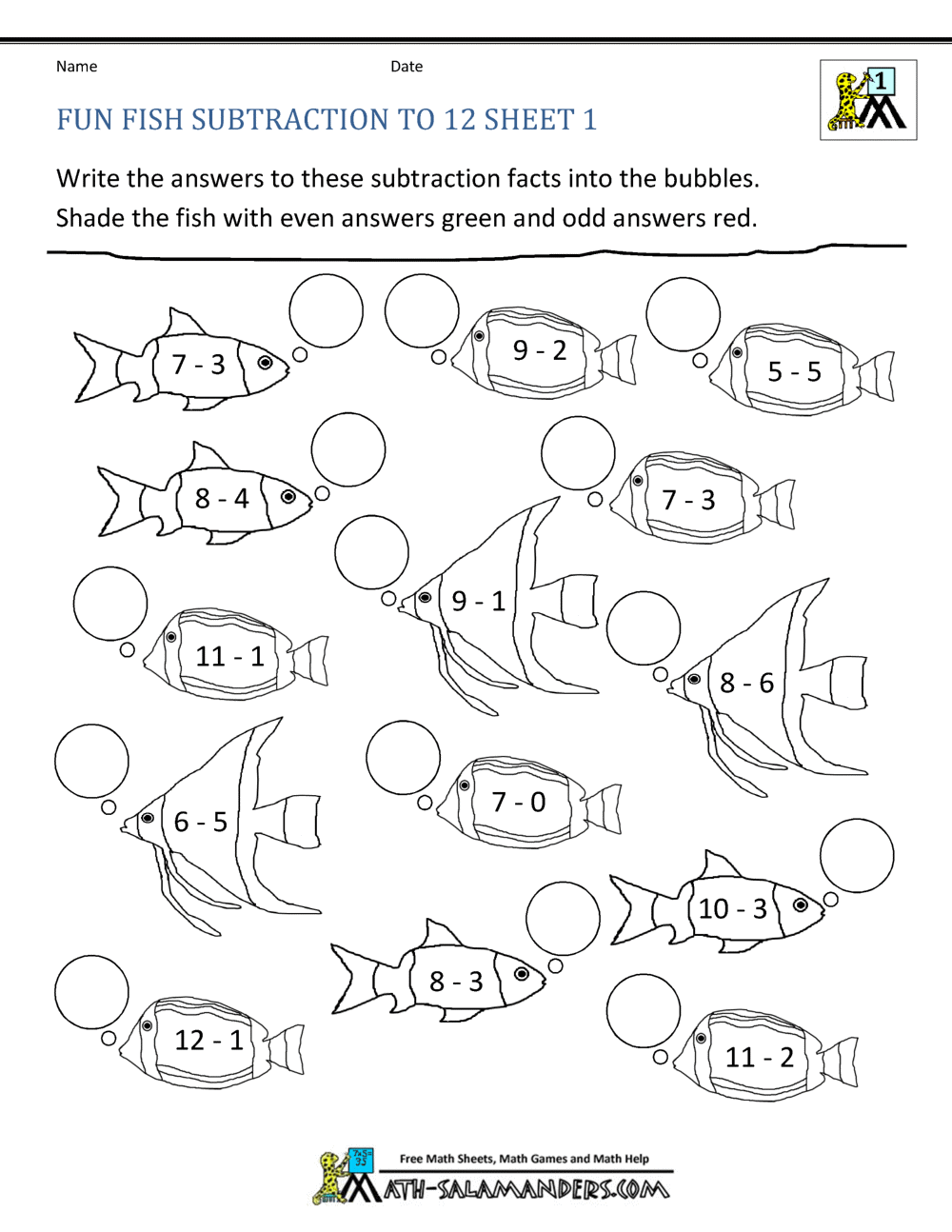 First grade addition and subtraction facts to