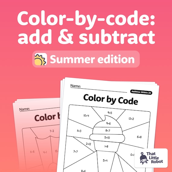 Summer addition subtraction coloring pages kindergarten st grade and nd grade summer math activity sheets printable pdf