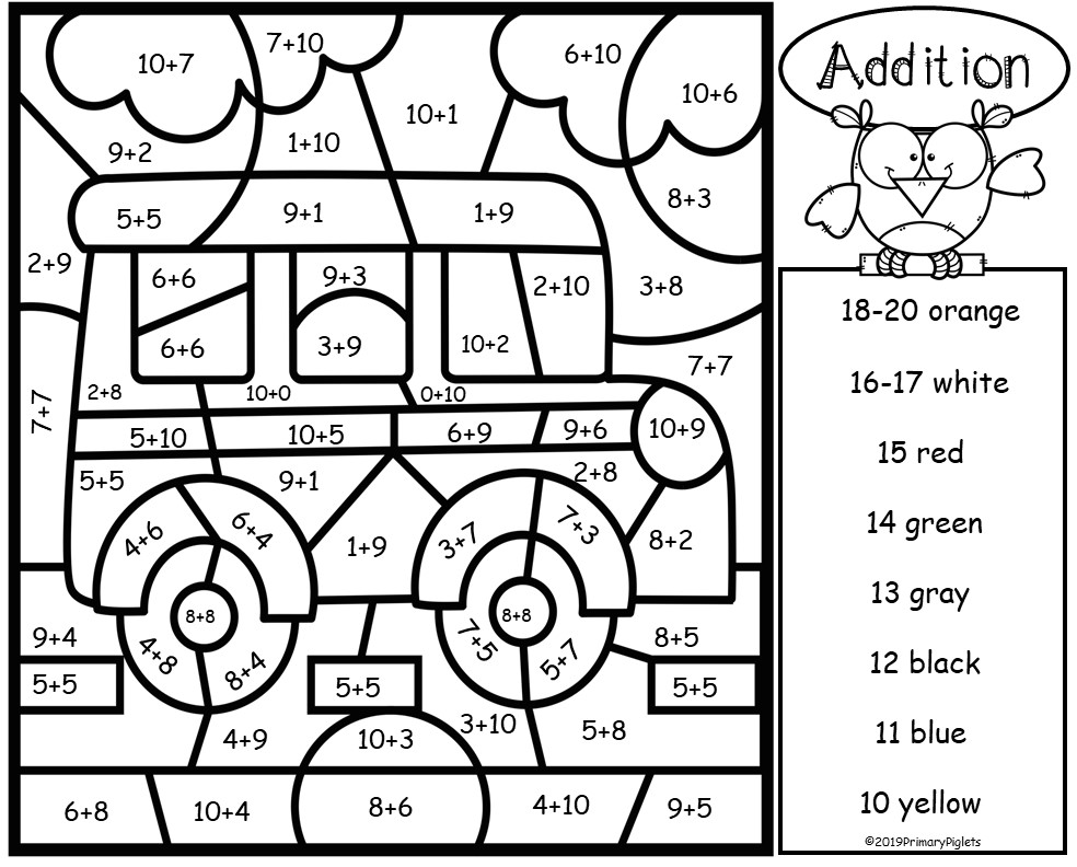 Back to school color by number addition subtraction multiplication division made by teachers