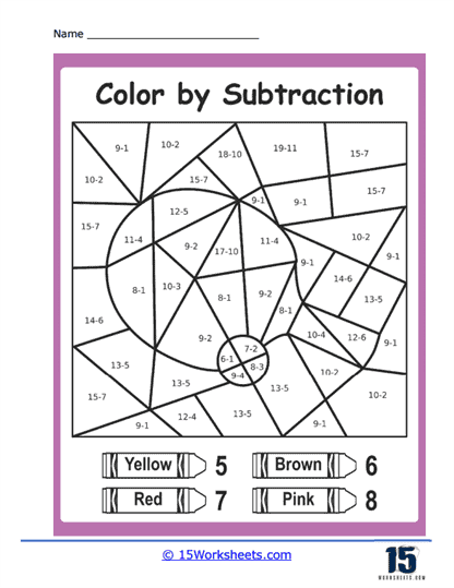 Color by subtraction worksheets