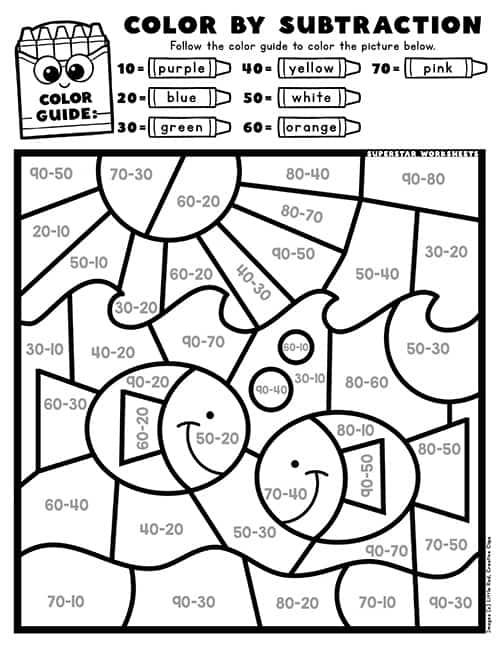 Subtraction color by number