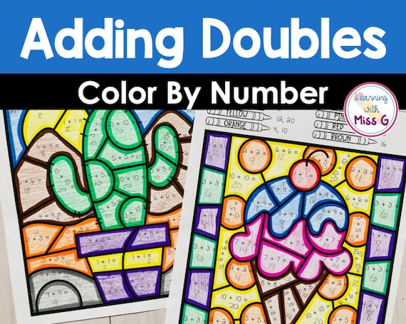 Adding with doubles color by number worksheets math coloring pages