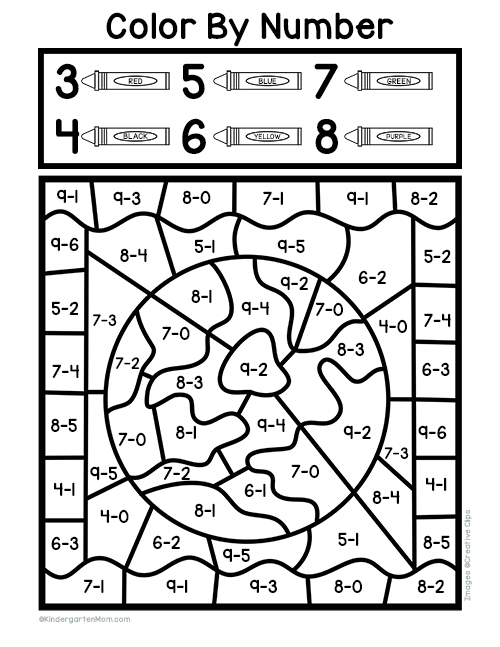 Subtraction color by number worksheets