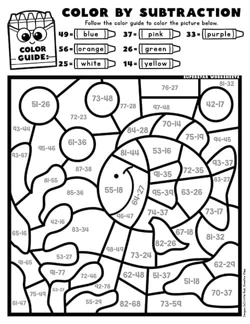 Subtraction color by number