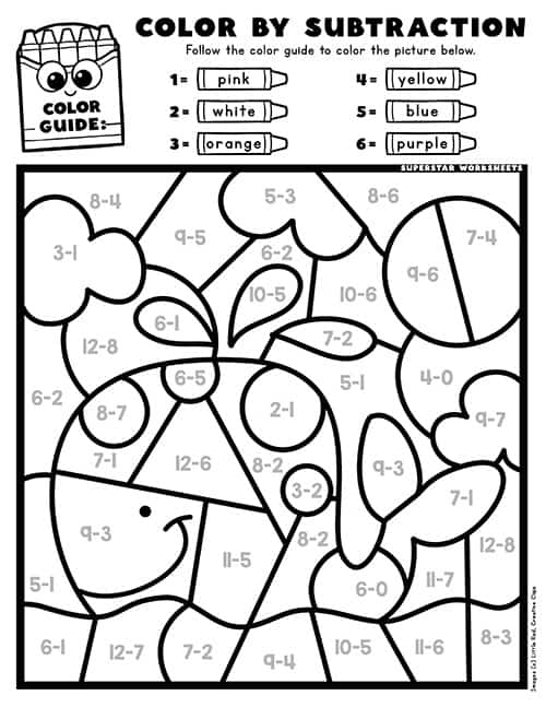 Subtraction color by number