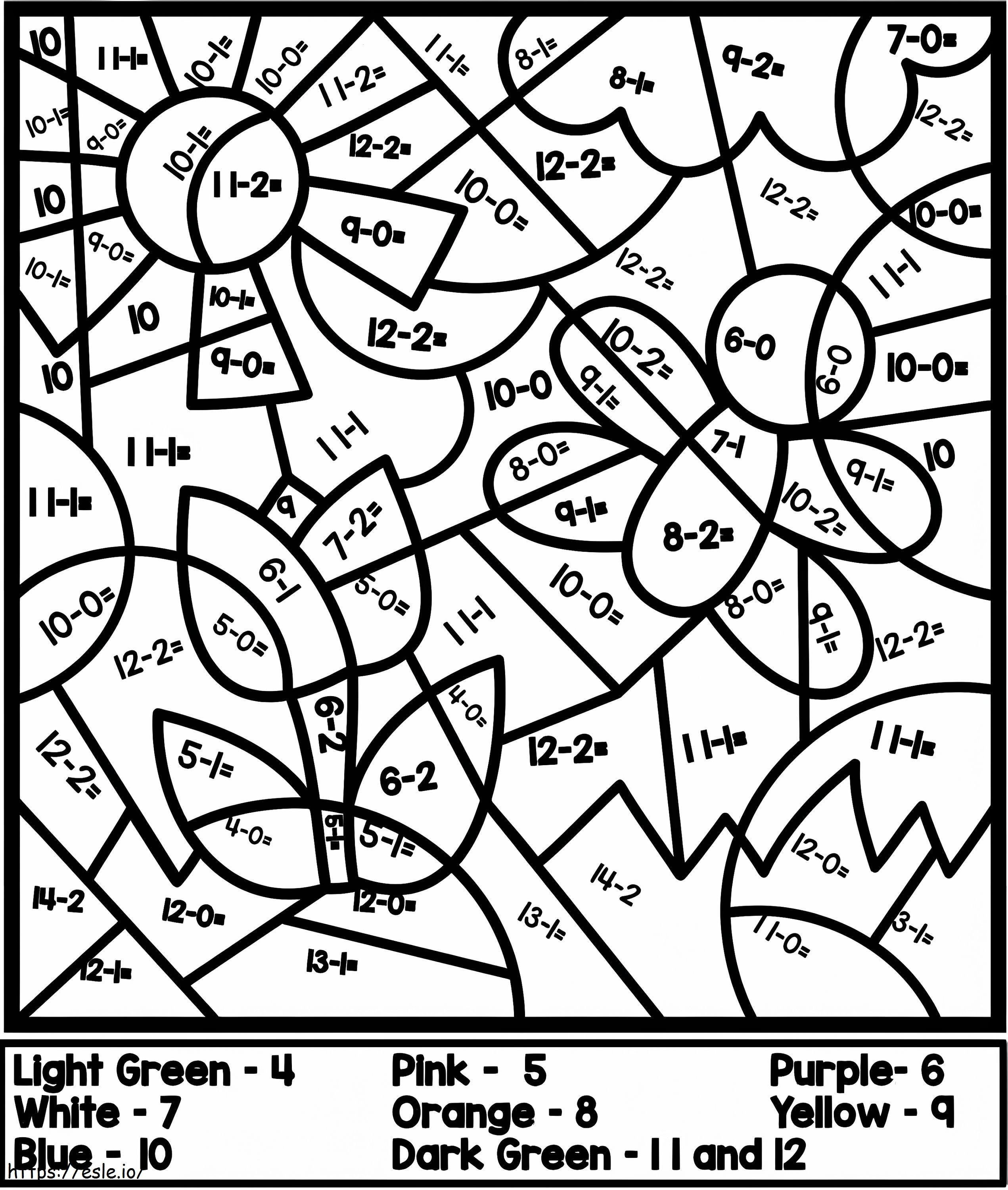 Subtractn color by number for kid coloring page