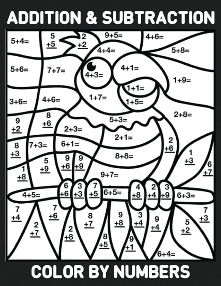 Addition subtraction color by numbers fun math activity book different pictures great for kids