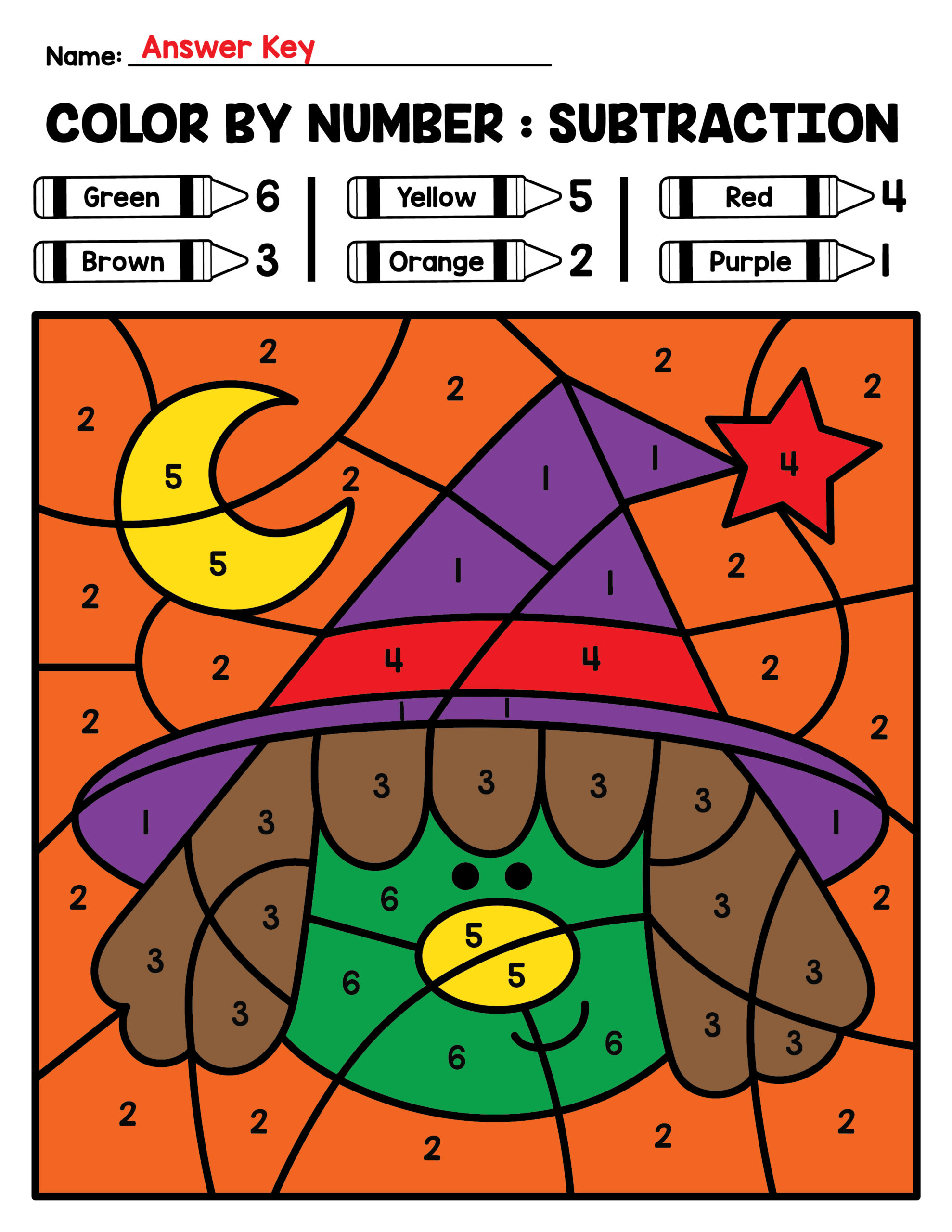 Halloween color by number worksheets addition subtraction made by teachers
