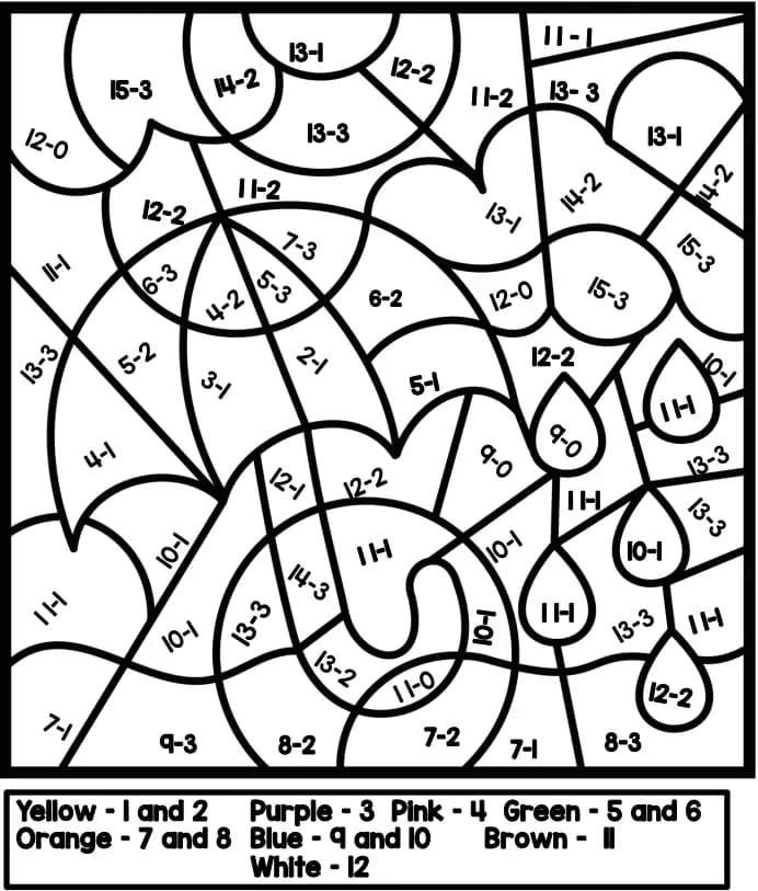 Subtraction color by number