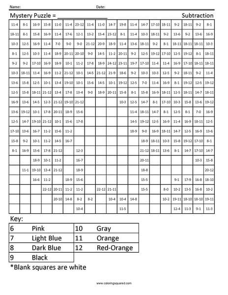 Penguin coloring page subtraction