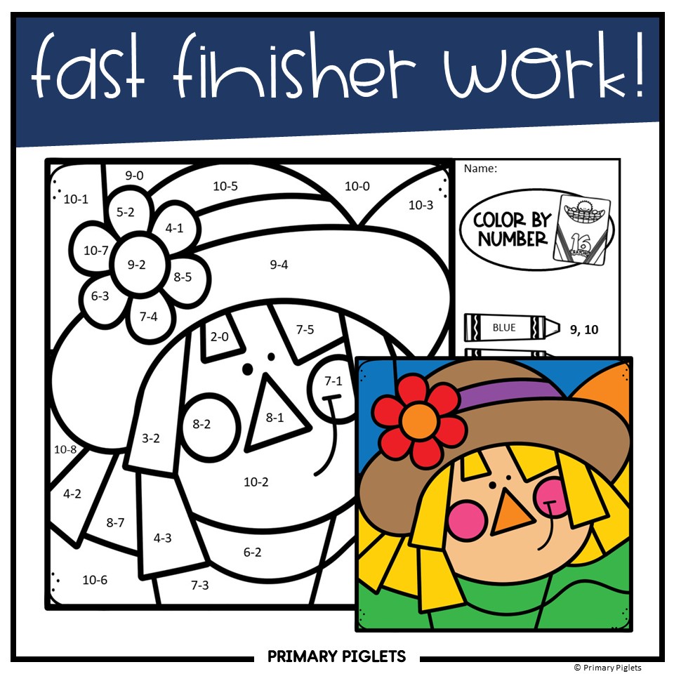 Fall subtraction to color by number made by teachers