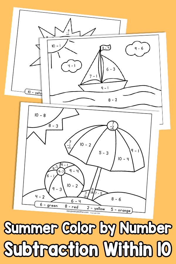 Summer color by number â subtraction within â easy peasy and fun hip