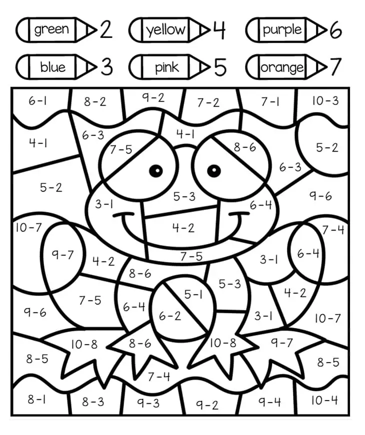 Subtraction color by number