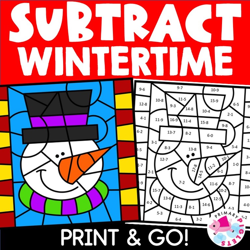 Winter color by number subtraction to winter color by code subtraction winter coloring pages made by teachers