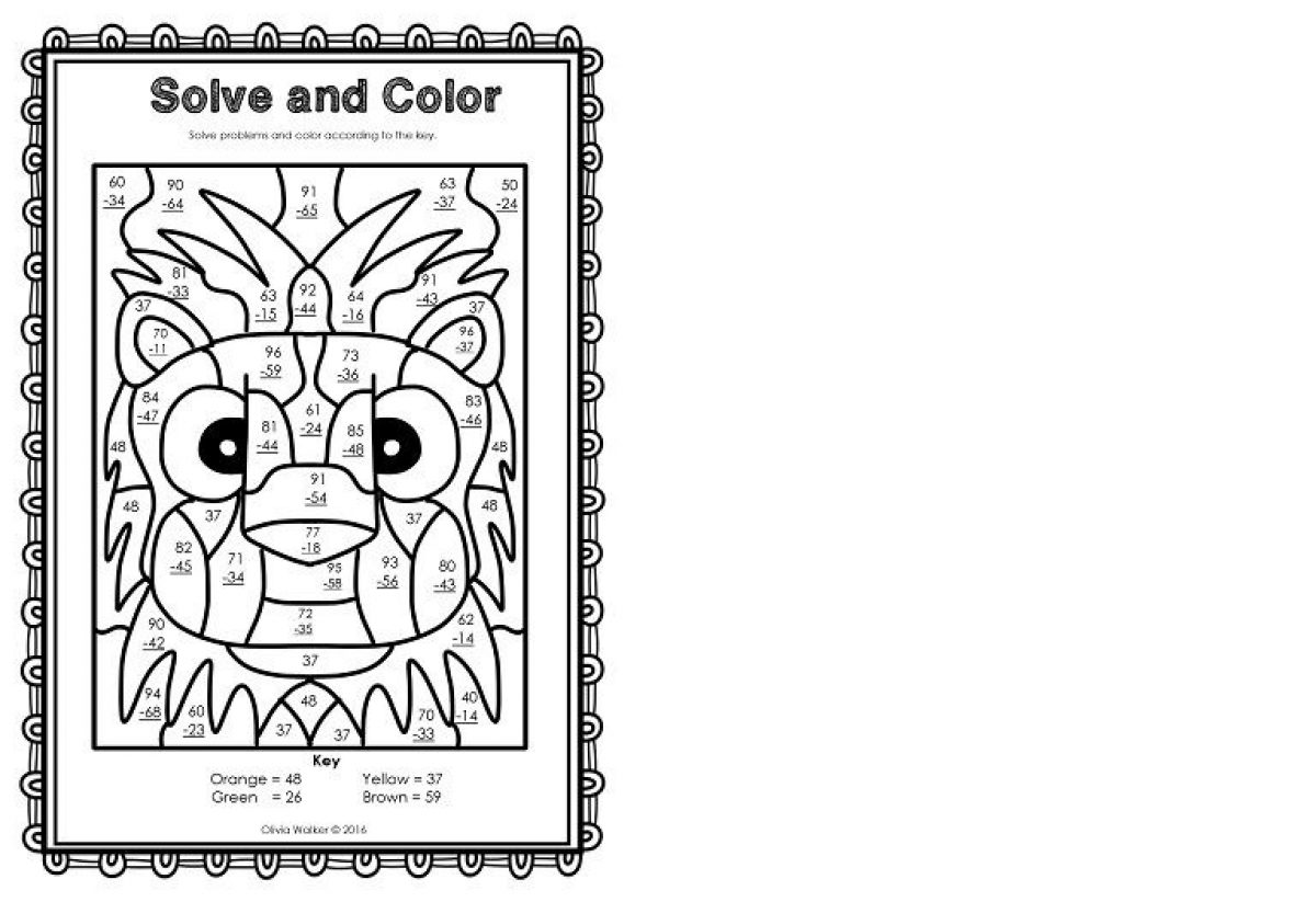 Digit subtraction coloring worksheets