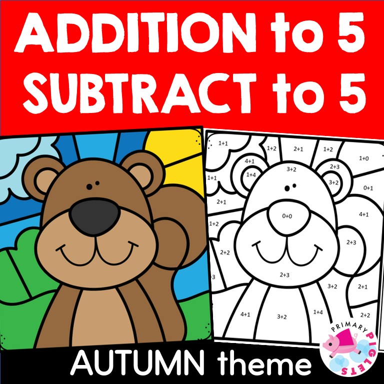 Fall addition subtraction to color by number code coloring sheets pages made by teachers