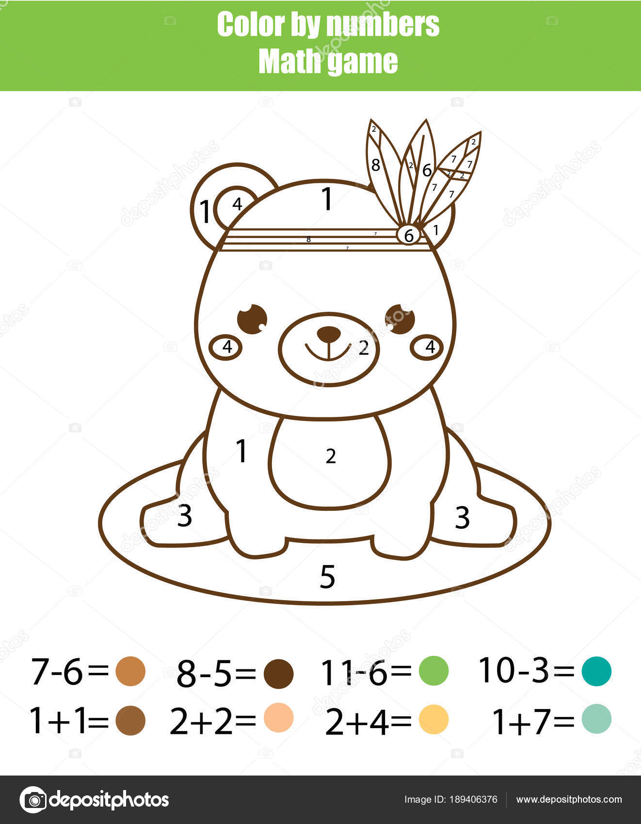 Children educational game mathematics actvity color numbers printable worksheet coloring stock vector by ksuklein