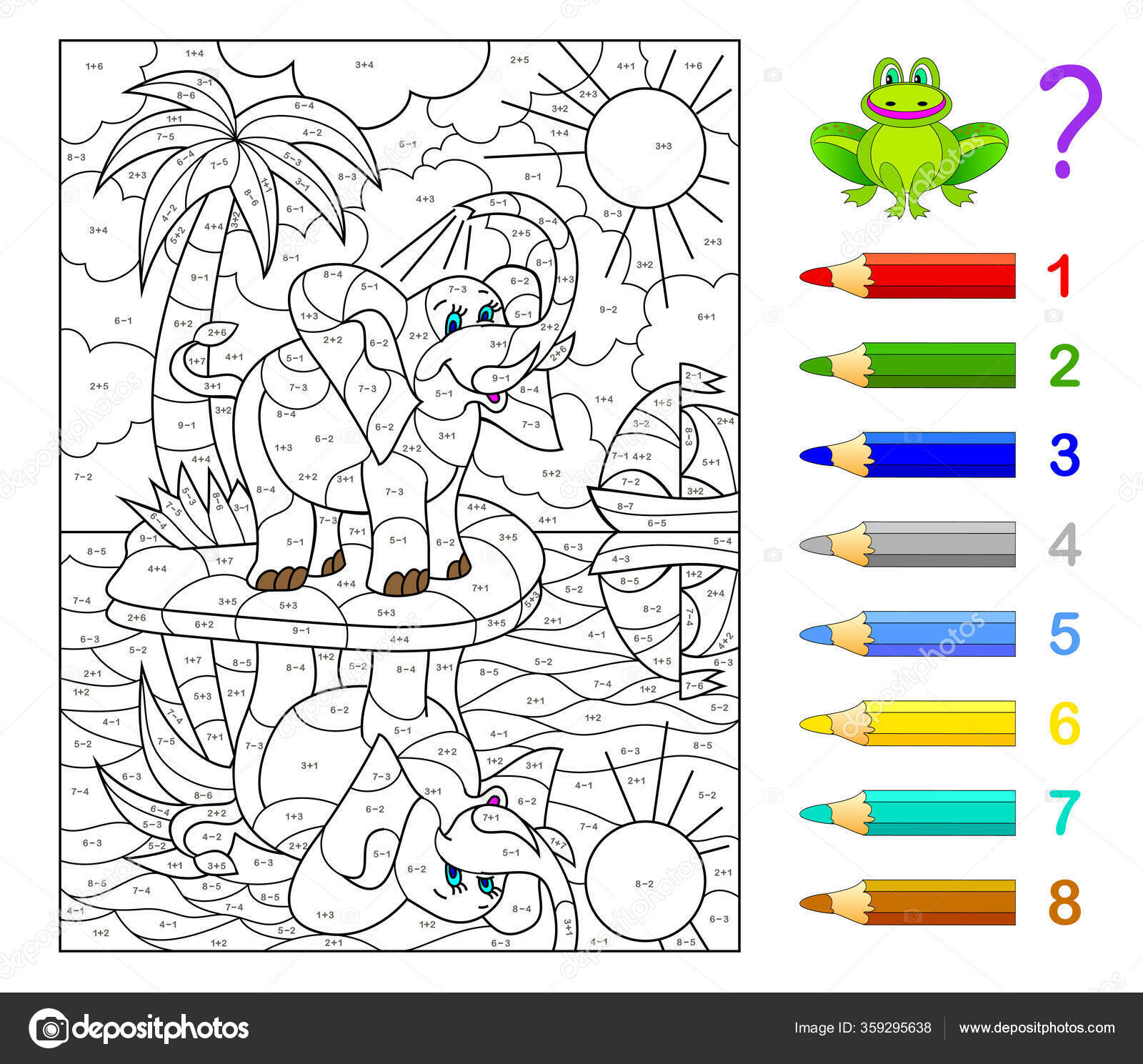 Math education children coloring book mathematical exercises addition subtraction solve stock vector by nataljacernecka