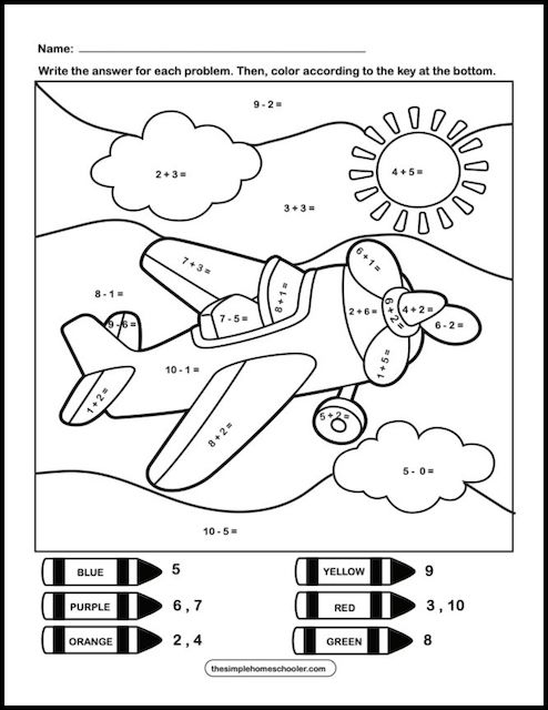 Free mixed addition and subtraction color by number worksheets