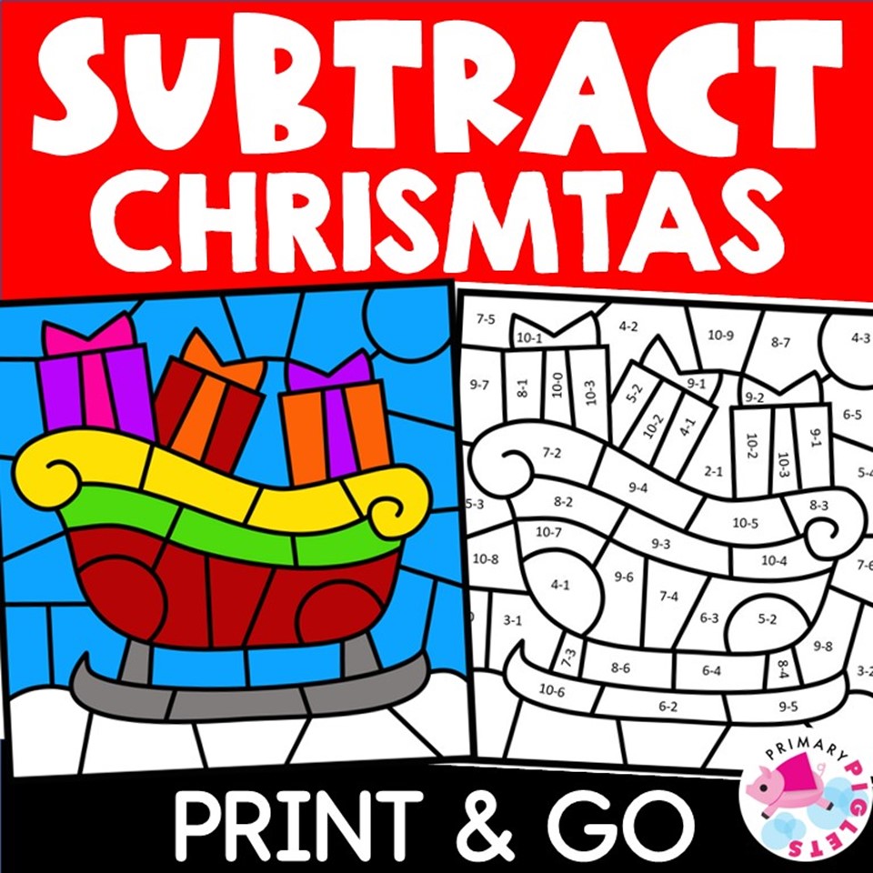 Christmas math coloring pages