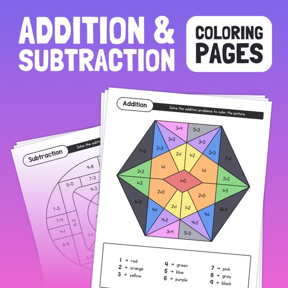 Addition subtraction coloring pages kindergarten and st