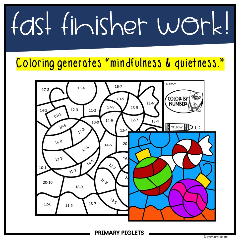 Christmas color by number code subtraction facts math coloring worksheets made by teachers