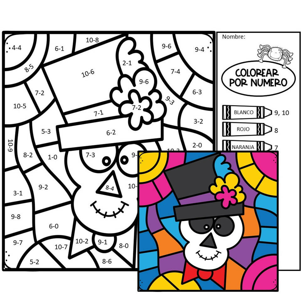 Spanish halloween color by number subtraction to halloween color by â bilingual marketplace