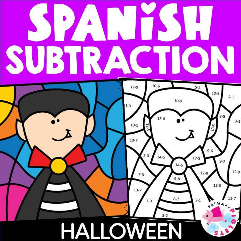 Spanish halloween color by number subtraction halloween color by code â bilingual marketplace